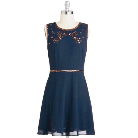ModCloth Moonrise Blingdom Navy Sequin Dress, S - Picture 1 of 10